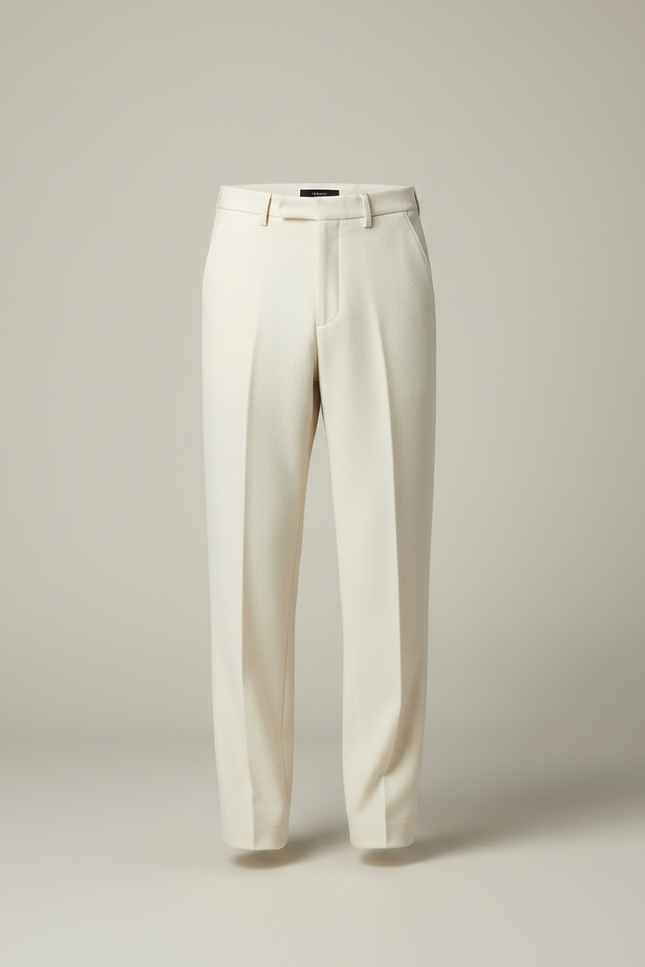 Pantalon Fluide Crème Laine Droit Formel Homme Élégant - Beige - vue 3