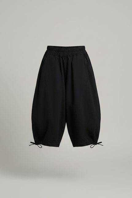 Pantalon Fluide Noir Ample Cordon Décontracté Enfant - Toile - vue 3