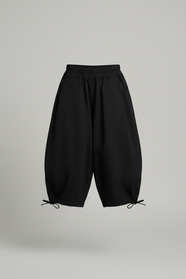 Pantalon Fluide Noir Ample Cordon Décontracté Enfant - Toile - vue 3