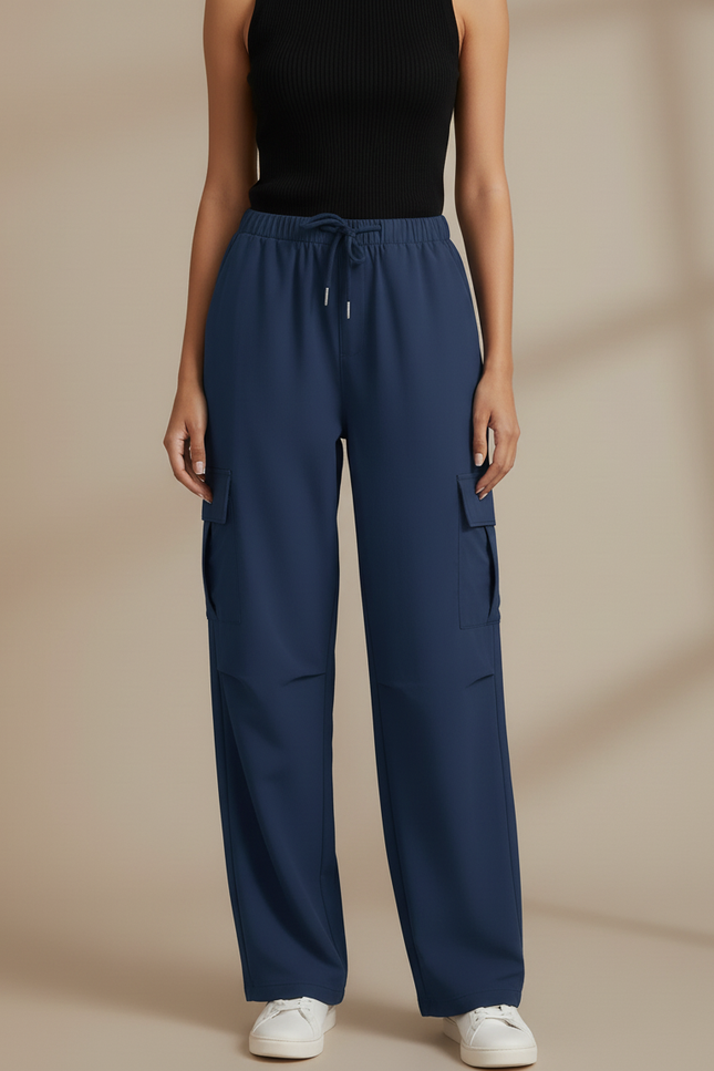 Pantalon Fluide Bleu Marine Cargo Ample Décontracté - Polyester - vue 3
