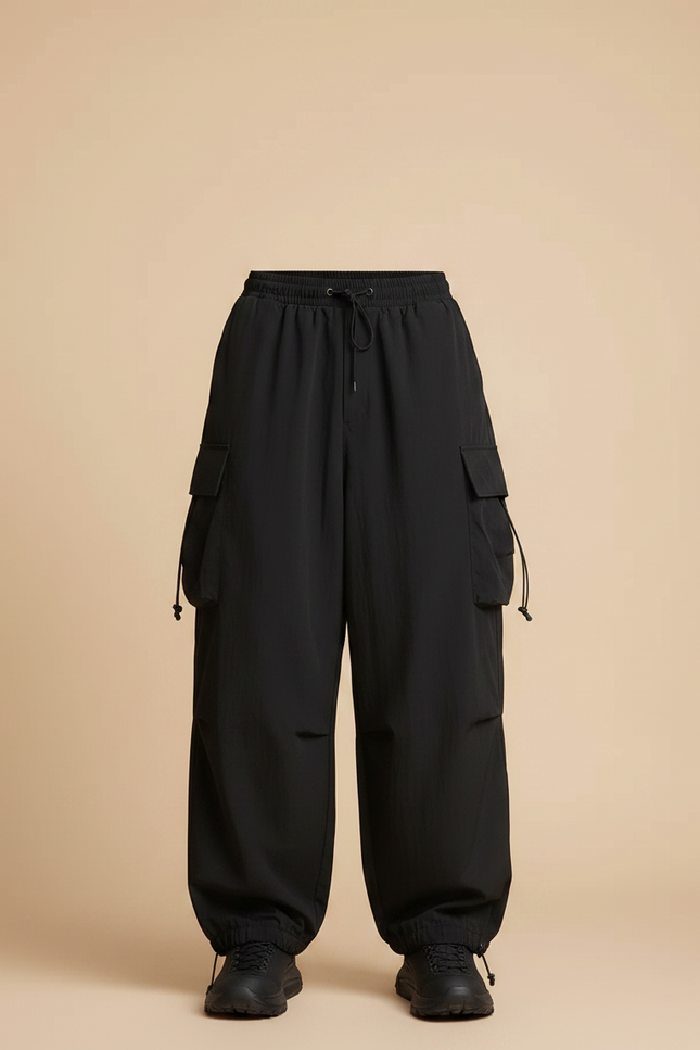 Pantalon Fluide Noir Ample Cargo Décontracté Homme - Polyester - vue 3