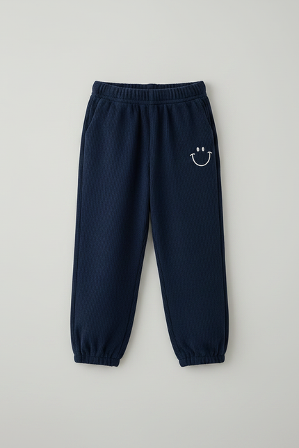 Pantalon Fluide Bleu Marine Côtelé Ample Décontracté Smiley - Cordé - vue 3