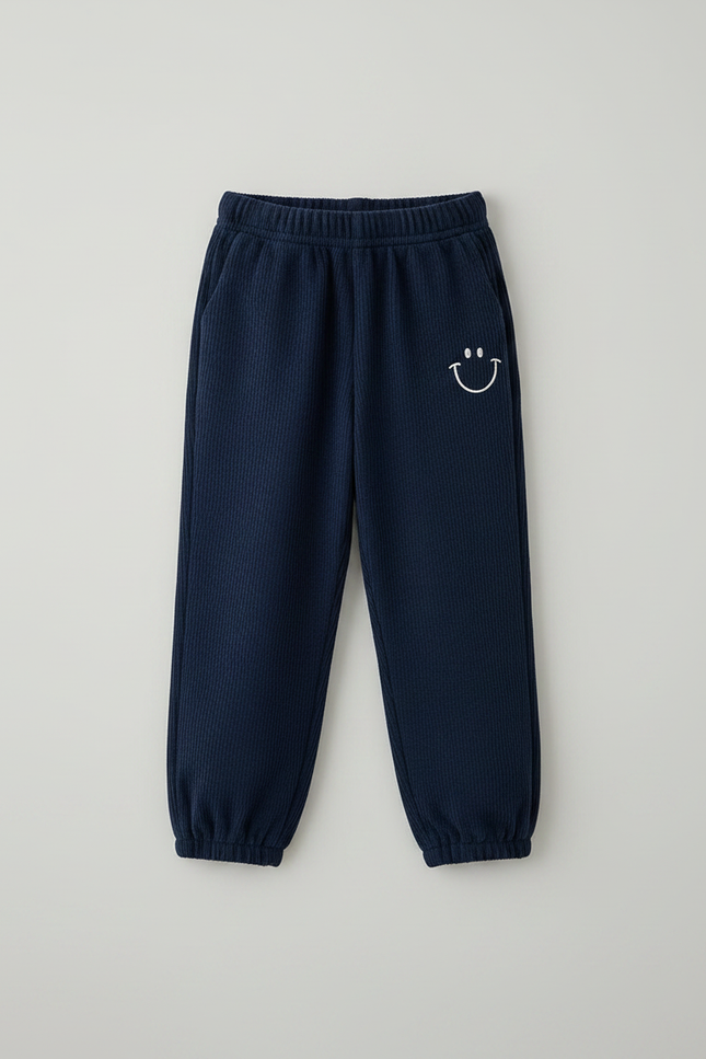 Pantalon Fluide Bleu Marine Côtelé Ample Décontracté Smiley - Cordé - vue 3