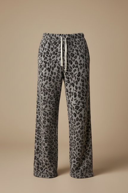 Pantalon Fluide Léopard Gris Ample Doux Cordon - Imprimé Molleton - vue 3