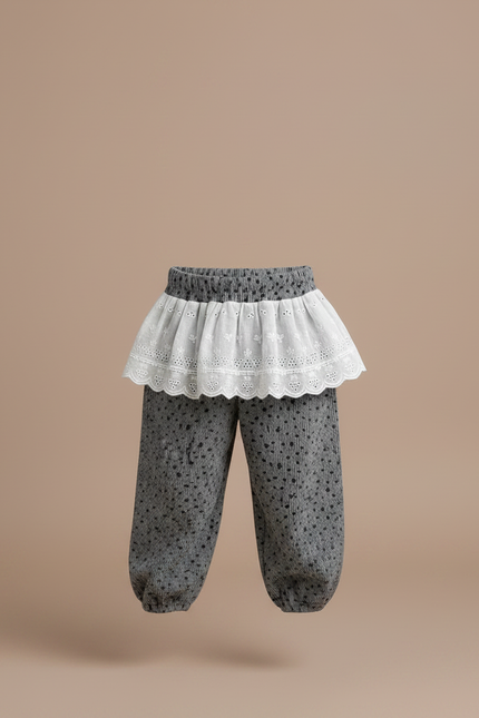 Pantalon Fluide Gris Ample Imprimé Floral Bébé Fille - Cordé - vue 3