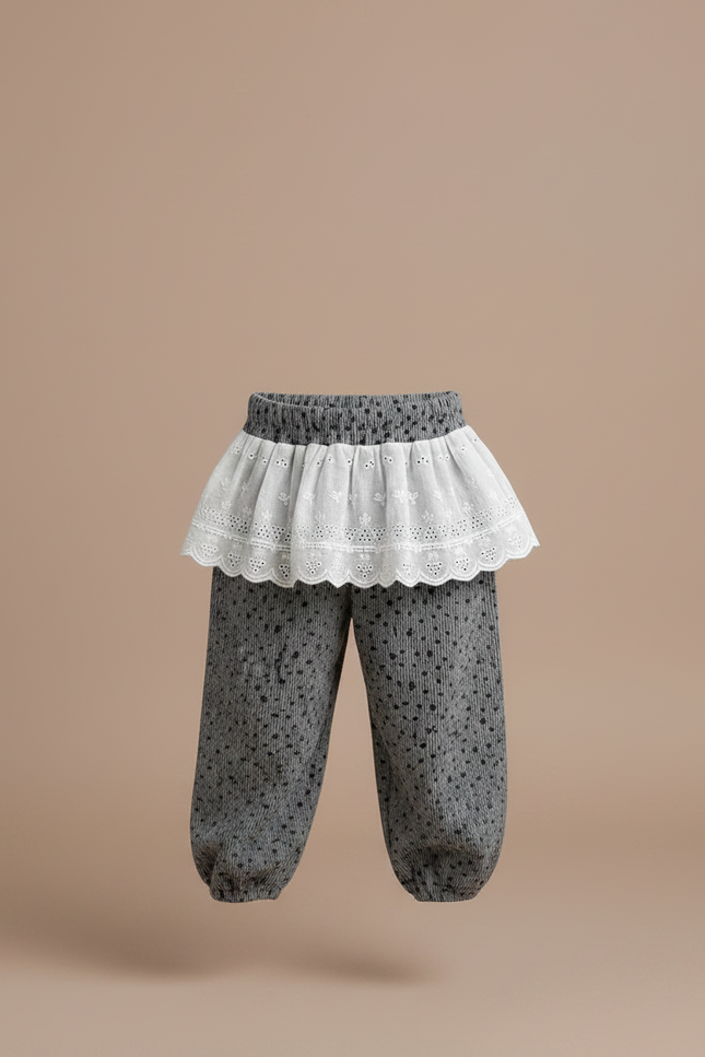 Pantalon Fluide Gris Ample Imprimé Floral Bébé Fille - Cordé - vue 3