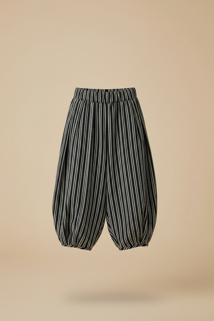 Pantalon Fluide Rayé Noir Ample Coton Décontracté - vue 3