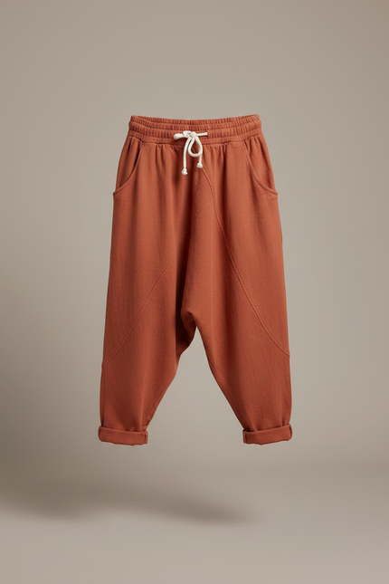 Pantalon Fluide Harem Coton Ample Confortable Terre Cuite - Orange - vue 3