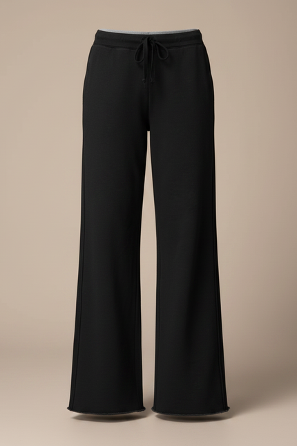 Pantalon Fluide Noir Ample Cordon Taille Élastique - Molleton - vue 3