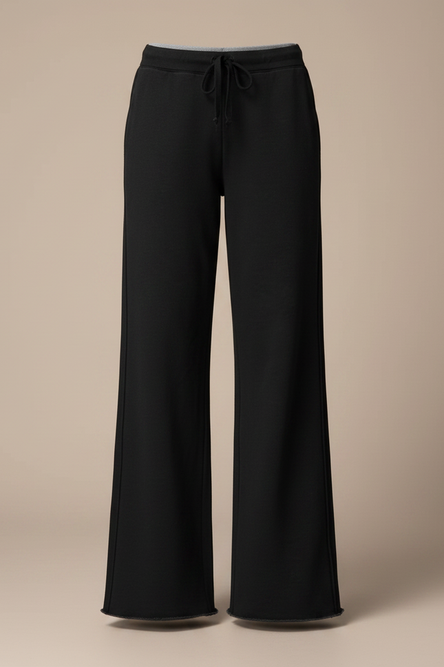 Pantalon Fluide Noir Ample Cordon Taille Élastique - Molleton - vue 3