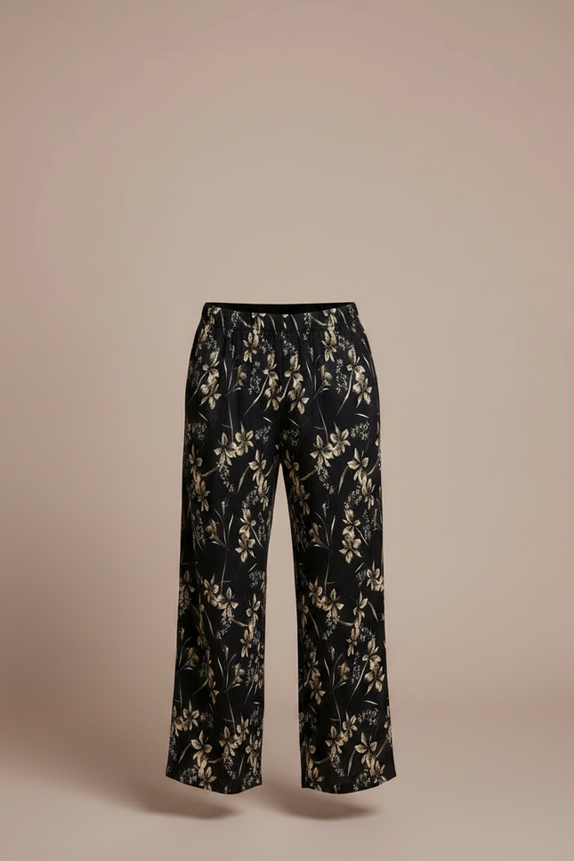Pantalon Fluide Noir Floral Ample Confortable Décontracté - Viscose - vue 3