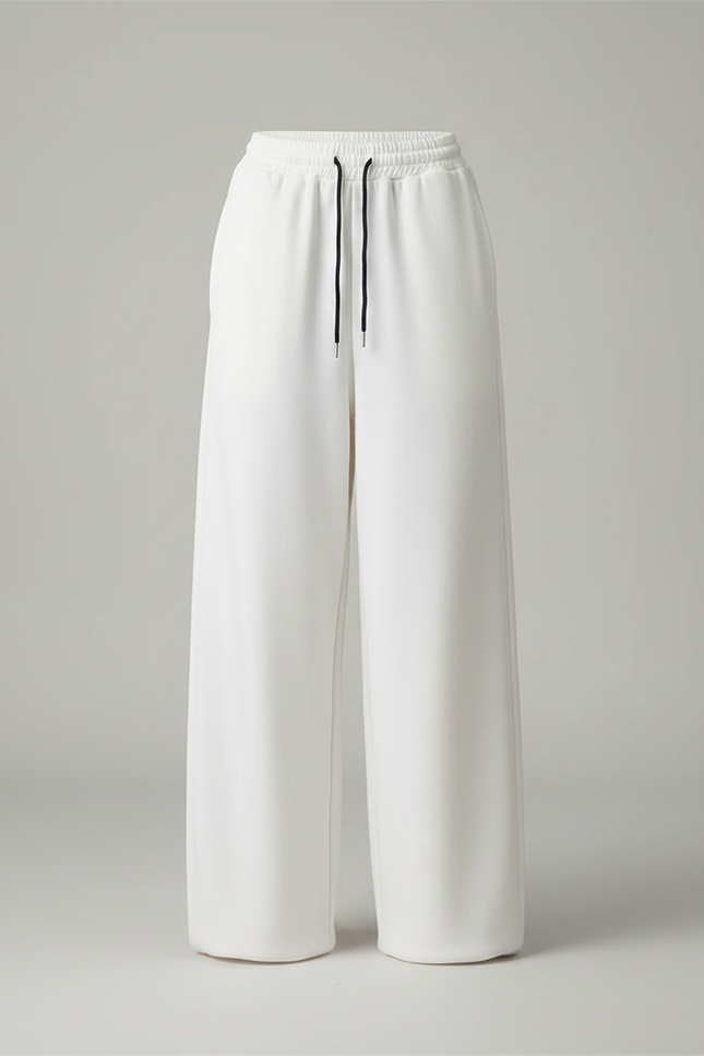 Pantalon Fluide Blanc Ample Décontracté Cordon Femme - Molleton - vue 3