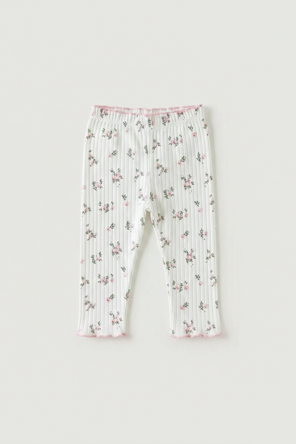 Pantalon Fluide Blanc Côtelé Floral Rose Enfant - Maille - vue 2