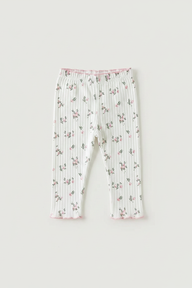 Pantalon Fluide Blanc Côtelé Floral Rose Enfant - Maille - vue 2