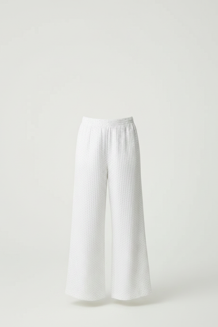 Pantalon Fluide Blanc Ample Pointillé Décontracté Confortable - Maille - vue 3