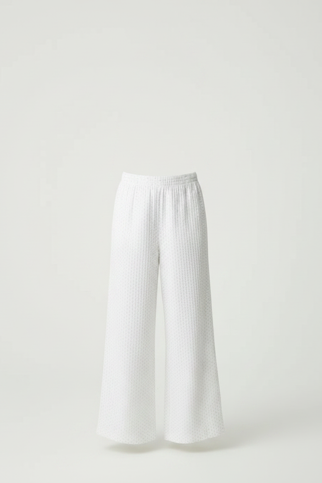 Pantalon Fluide Blanc Ample Pointillé Décontracté Confortable - Maille - vue 3