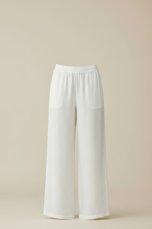 Pantalon Fluide Blanc Lin Ample Cordon Respirant - vue 3