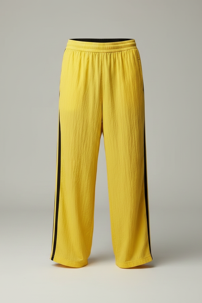 Pantalon Fluide Jaune Ample Rayé Sport Décontracté - Lin - vue 3
