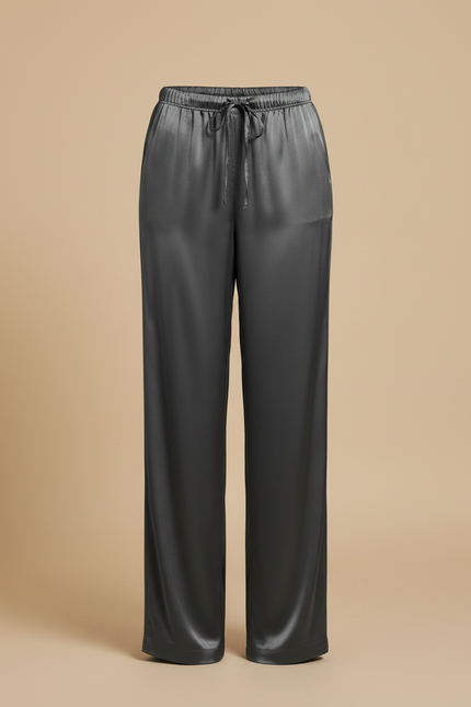 Pantalon Fluide Satiné Gris Ample Taille Haute - vue 3