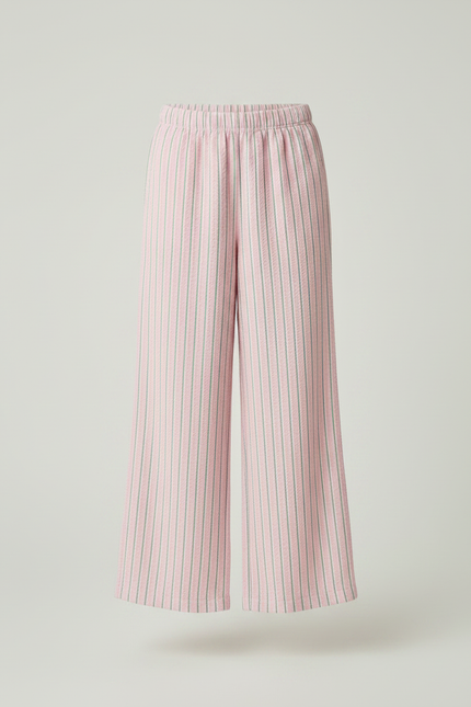 Pantalon Fluide Rayé Rose Ample Décontracté Coton - Cordé - vue 3