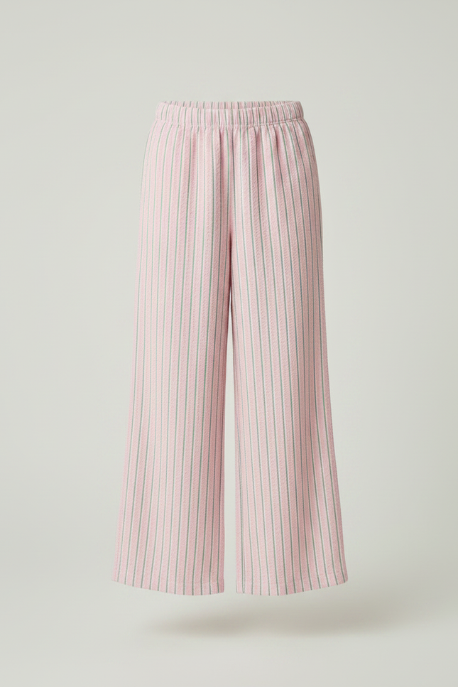 Pantalon Fluide Rayé Rose Ample Décontracté Coton - Cordé - vue 3