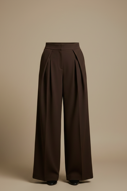 Pantalon Fluide Marron Plissé Ample Chic Femme - Gabardine - vue 3