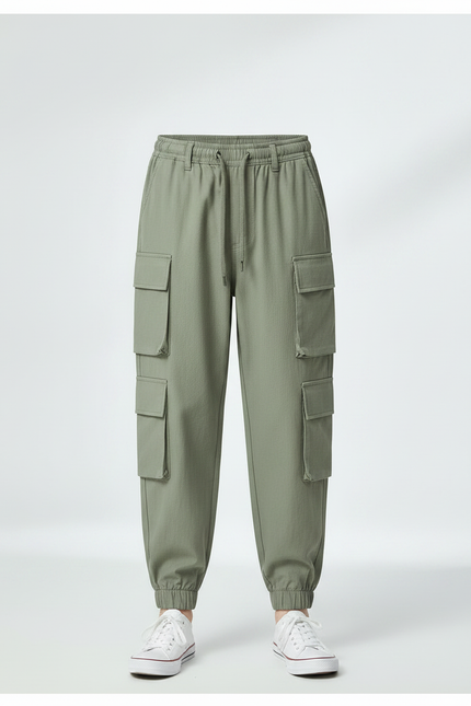 Pantalon Fluide Cargo Vert Kaki Multi-Poches Garçon - Toile - vue 3