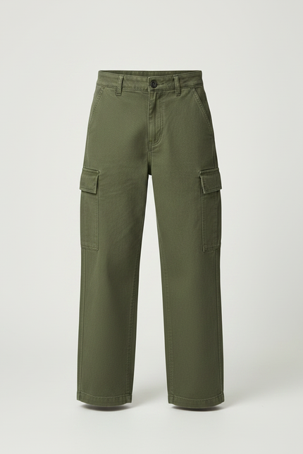 Pantalon Fluide Kaki Coton Ample Cargo Enfant - Toile - vue 3