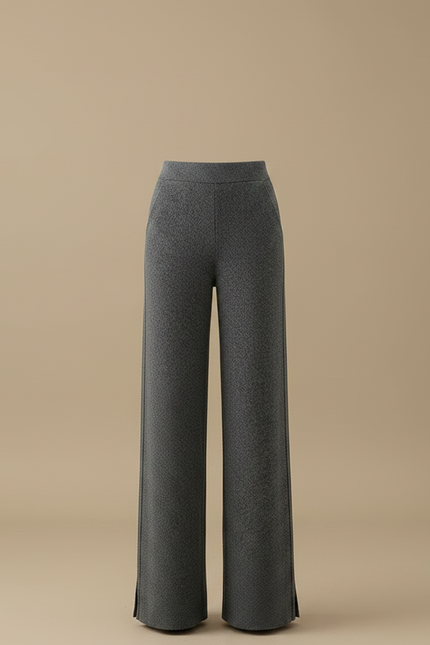 Pantalon Fluide Gris Ample Laine Tricoté Fendu - vue 3