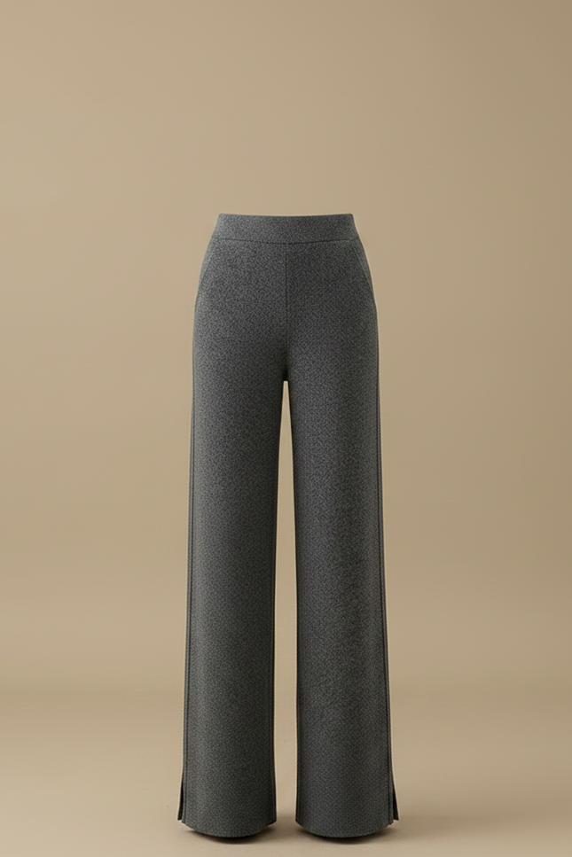 Pantalon Fluide Gris Ample Laine Tricoté Fendu - vue 3