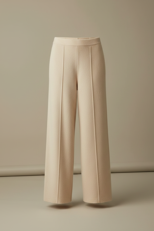 Pantalon Fluide Beige Maille Ample Taille Haute Femme - vue 3