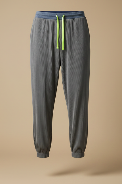 Pantalon Fluide Plissé Gris Cordon Léger Homme - Cordé - vue 3