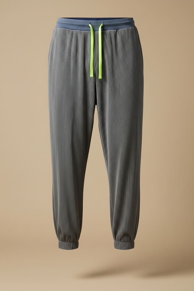 Pantalon Fluide Plissé Gris Cordon Léger Homme - Cordé - vue 3