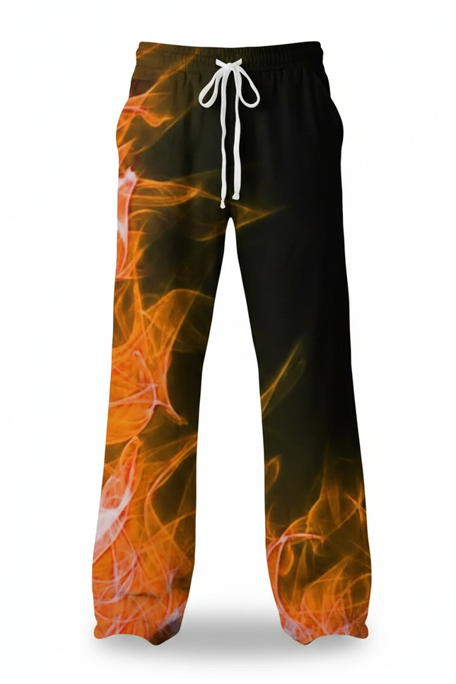 Pantalon Fluide Noir Flammes Orange Ample Cordon Homme - Multicolore Polyester - vue 2