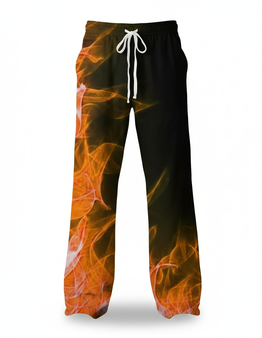 Pantalon Fluide Noir Flammes Orange Ample Cordon Homme - Multicolore Polyester - vue 2