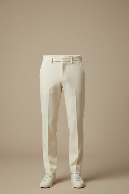 Pantalon Fluide Crème Laine Droit Formel Homme Décontracté - Beige - vue 3