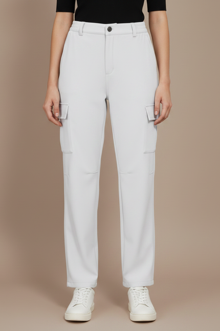 Pantalon Fluide Cargo Gris Clair Décontracté Femme - Polyester - vue 3