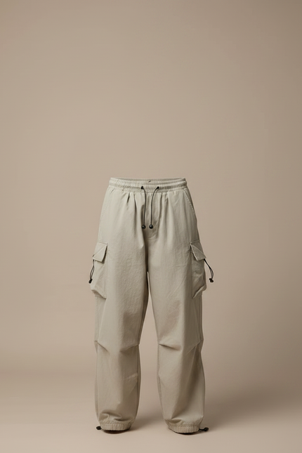 Pantalon Fluide Cargo Beige Ample Cordon Streetwear - Polyester - vue 3