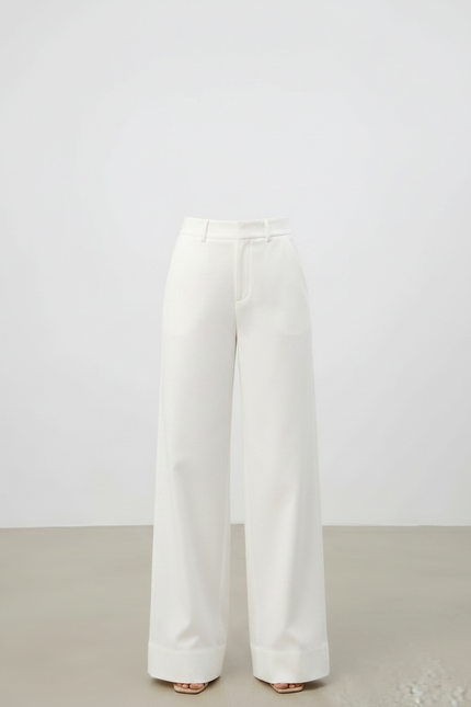 Pantalon Fluide Blanc Ample Taille Haute Droit - Polyester - vue 3