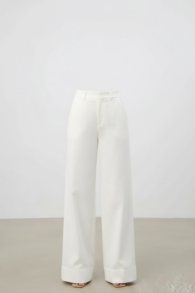 Pantalon Fluide Blanc Ample Taille Haute Droit - Polyester - vue 3