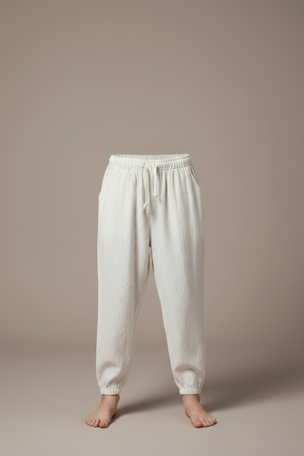 Pantalon Fluide Lin Coton Ample Beige Enfant - vue 3