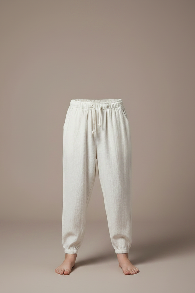 Pantalon Fluide Lin Coton Ample Beige Enfant - vue 3