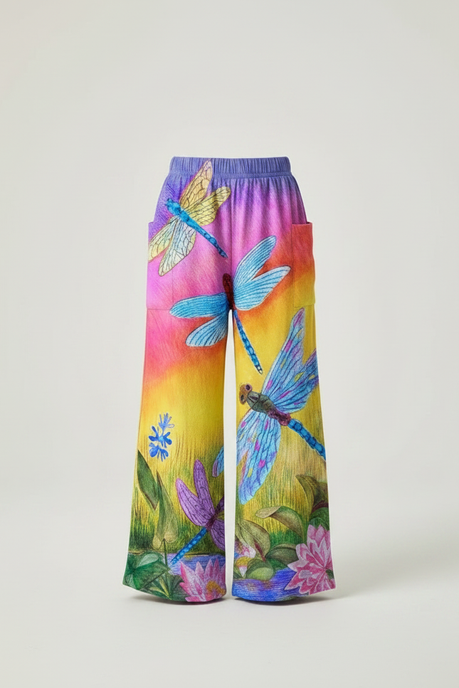 Pantalon Fluide Imprimé Libellules Coloré Ample Fille - Multicolore Polyester - vue 3