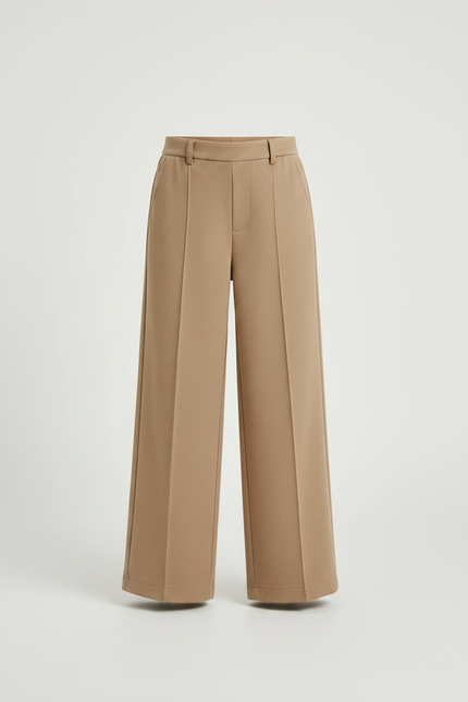 Pantalon Fluide Ample Taille Haute Beige Décontracté - Maille - vue 3