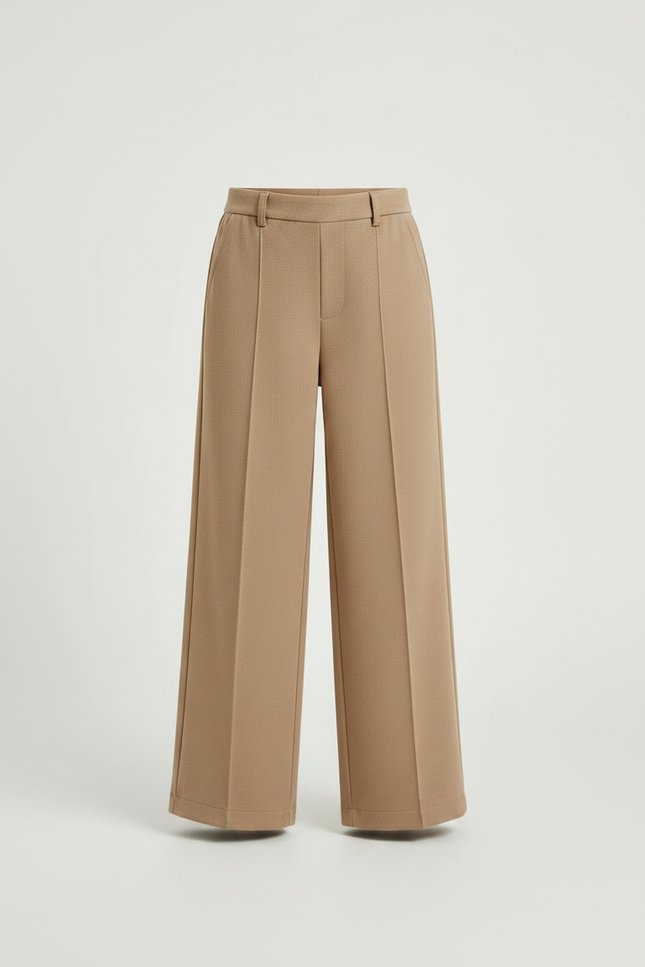 Pantalon Fluide Ample Taille Haute Beige Décontracté - Maille - vue 3