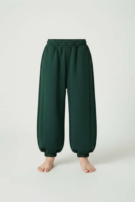 Pantalon Fluide Vert Ample Molletonné Décontracté Enfant - vue 3