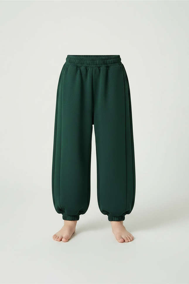 Pantalon Fluide Vert Ample Molletonné Décontracté Enfant - vue 3