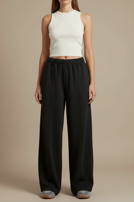 Pantalon Fluide Noir Ample Taille Haute Sport - Molleton - vue 3