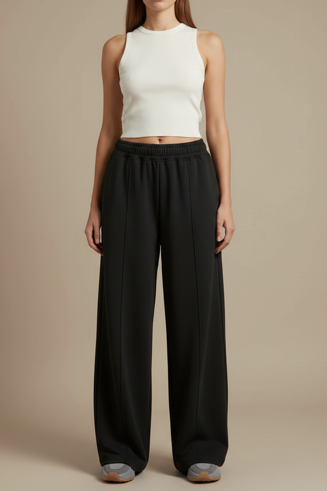 Pantalon Fluide Noir Ample Taille Haute Sport - Molleton - vue 3