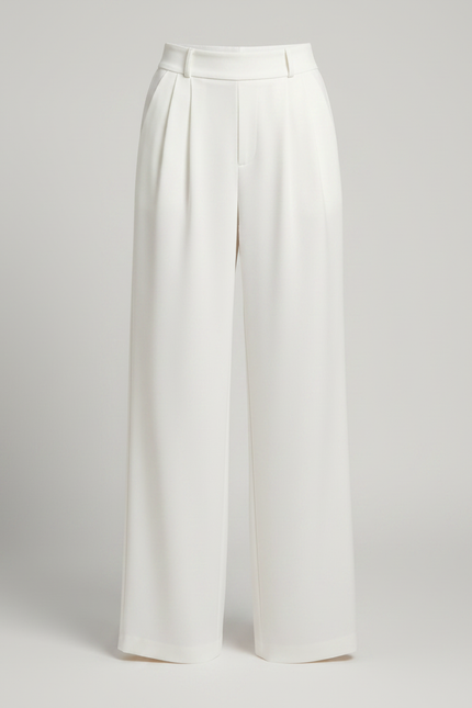 Pantalon Fluide Blanc Ample Taille Haute Élégant - Polyester - vue 3